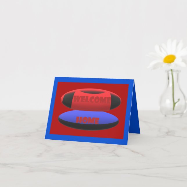 welcome home design red navy blue with text words card (Small Plant)