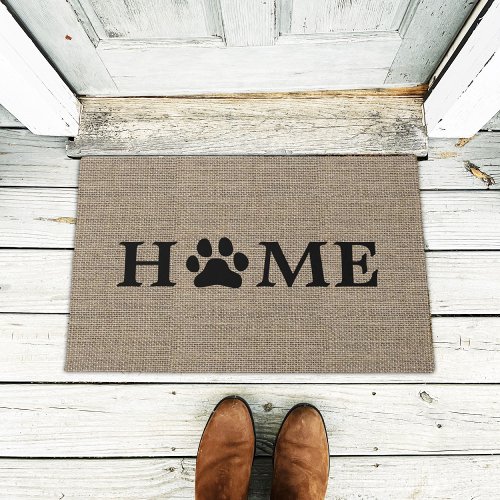 Welcome Home Dog Lover Paw Print Rustic Burlap Doormat