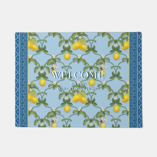 Welcome Home Family Name Citrus Lemon Trellis Art Doormat