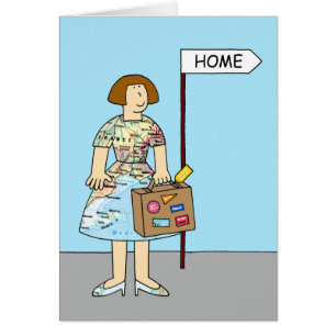 Welcome Home Female Traveller Cartoon Cards