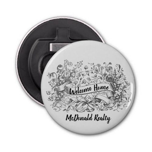 Welcome Home Floral Banner Realtor Promotional Bottle Opener