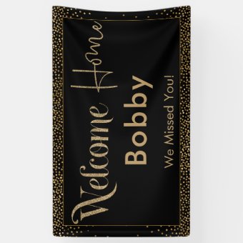 Welcome Home Gold Confetti, Black Banner | Zazzle