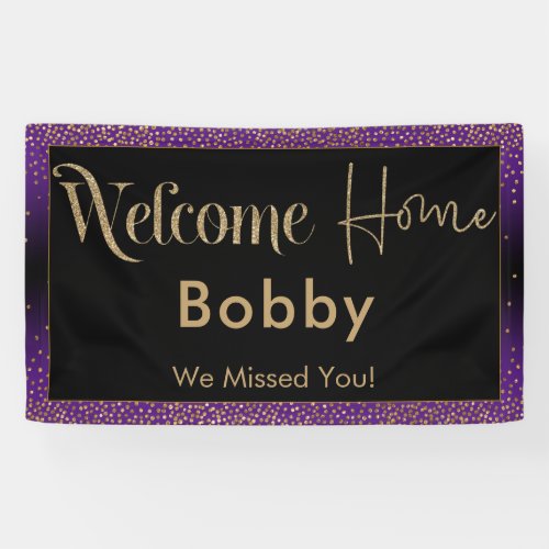 Welcome Home Gold Confetti Bright Purple Banner