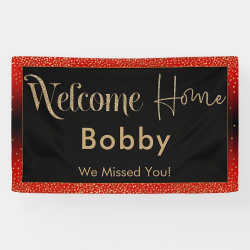 Welcome Home Gold Confetti Bright Red Banner