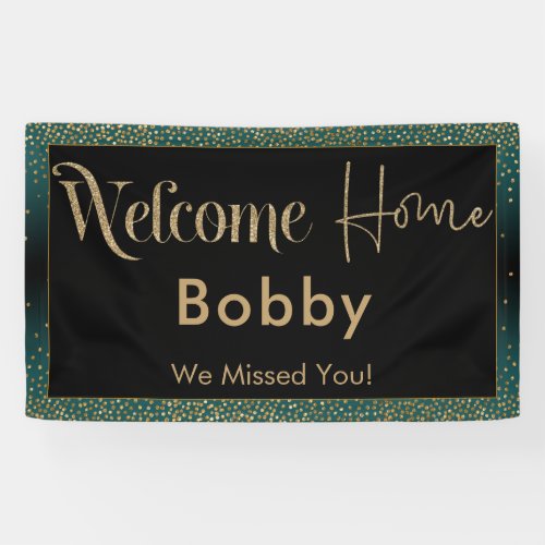 Welcome Home Gold Confetti Dark Teal Banner