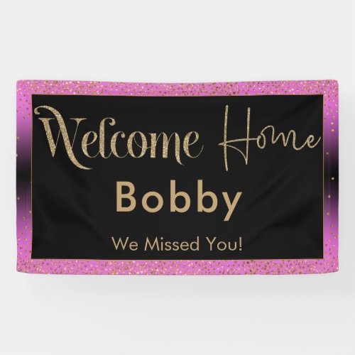 Welcome Home Gold Confetti Pink Black Ombre Banner