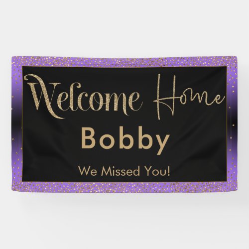 Welcome Home Gold Confetti Purple  Black Ombre Banner