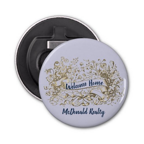 Welcome Home Gold Floral Banner Realtor Promo Bottle Opener