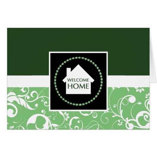 welcome home green damask cards (Front Horizontal)