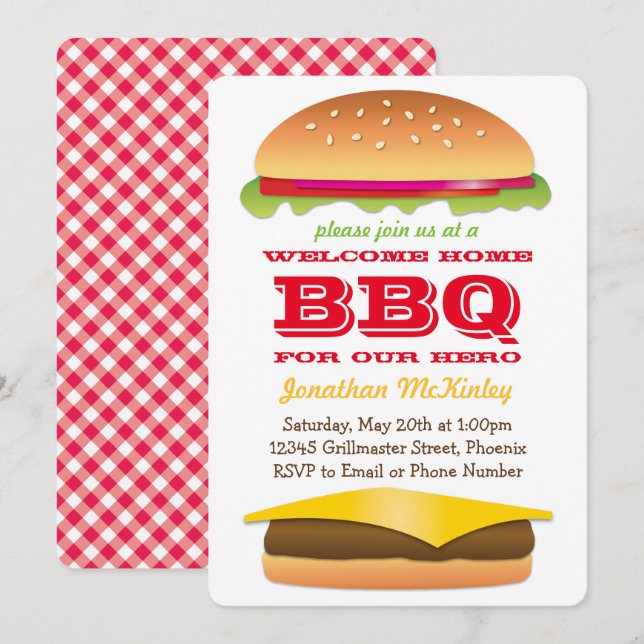 Welcome Home Hero Party Burger and BBQ Invitation (Front/Back)