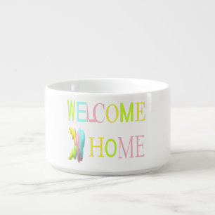 Welcome home in pinks blues yellow lite colors bowl