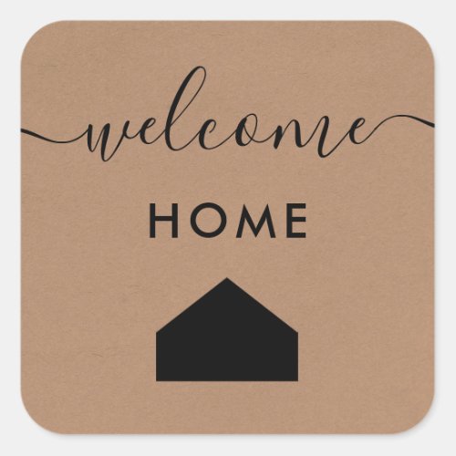 Welcome Home Label Realtor Client Gift Tag Kraft Square Sticker
