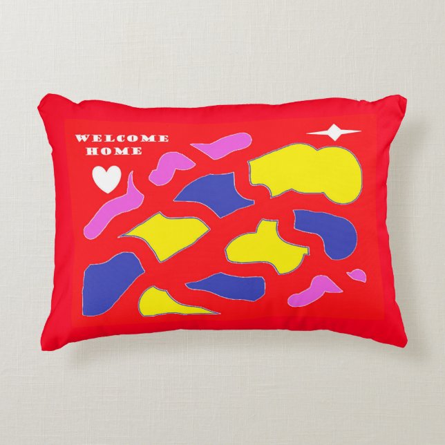 Welcome Home Message happy red with patterns  Accent Pillow (Front)
