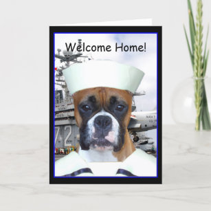 Welcome Home Navy sailor boxer greeting card