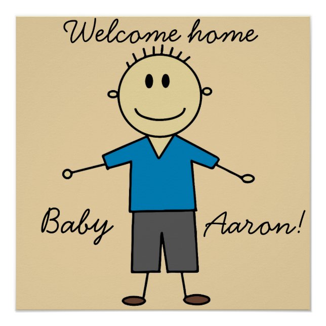 Welcome Home New Baby Boy Name Cute Stick Figure Poster (Front)