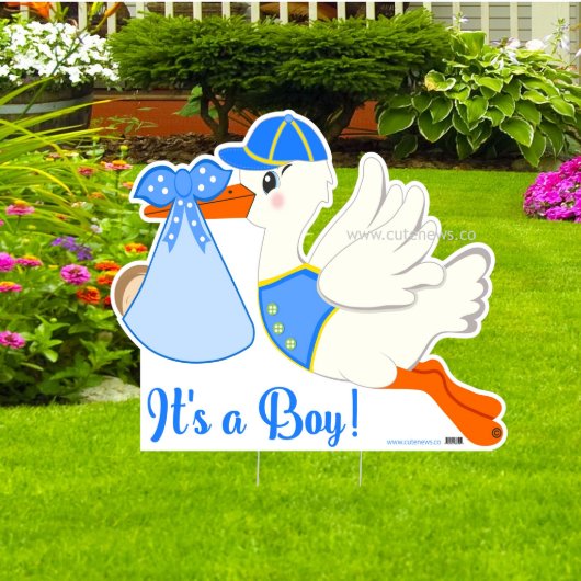 Welcome Home New Baby It's a Boy, Stork Yard Sign (Front)