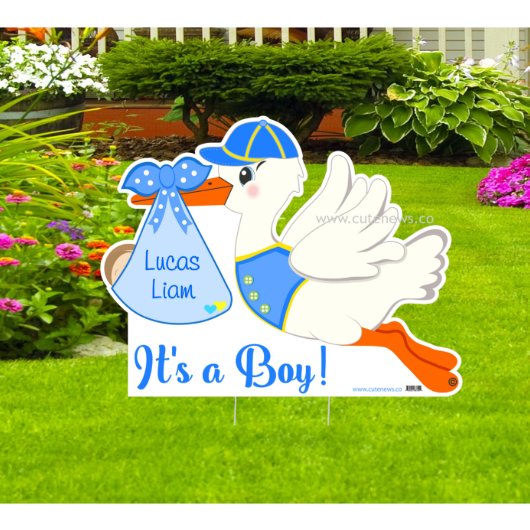 Welcome Home New Baby It's a Boy, Stork Yard Sign (Front)