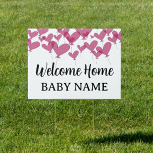 Welcome home new baby yard sign with heart balloon