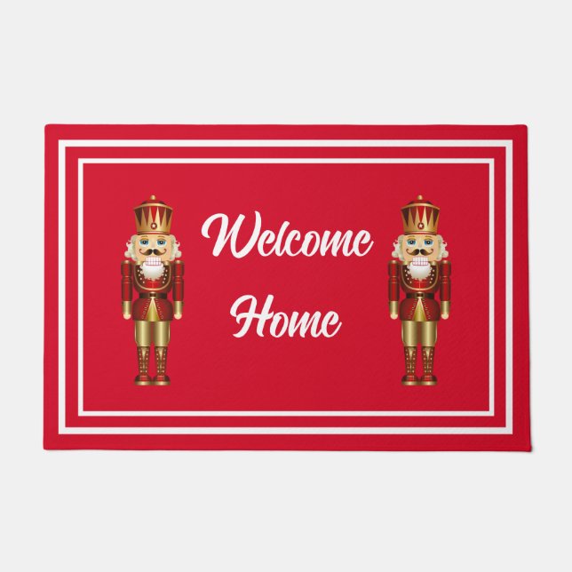 Welcome Home Nutcracker Red and White Front Door Doormat (Front)
