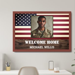 Welcome home party Soldier Custom Photo USA flag Framed Art