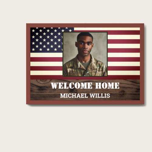 Welcome home party Soldier Custom Photo USA flag Framed Art