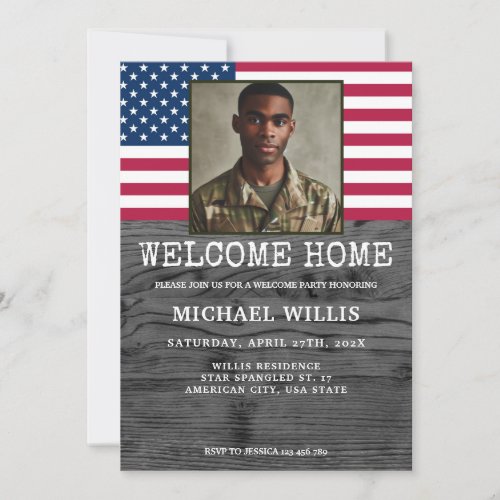 Welcome home party Soldier Custom Photo USA flag Invitation