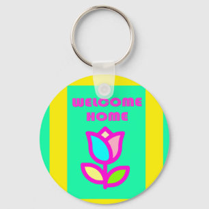 WELCOME HOME PURPLE AND YELLOW DESIGN     KEYCHAIN