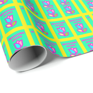 WELCOME HOME PURPLE AND YELLOW DESIGN WRAPPING PAPER