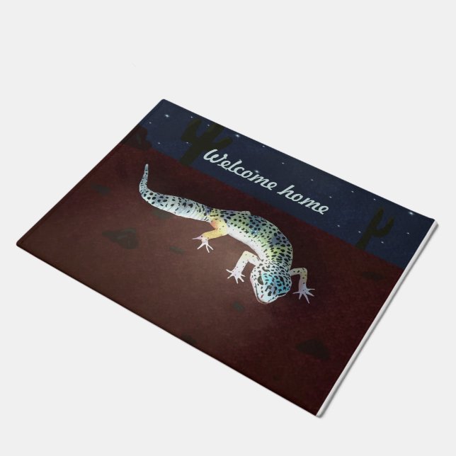 Welcome home rainbow colored gecko doormat (Angled)