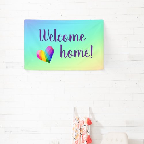 Welcome Home Rainbow Heart Banner