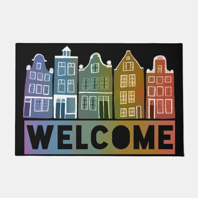 Welcome Home Rainbow Holland Amsterdam Colorful Doormat (Front)