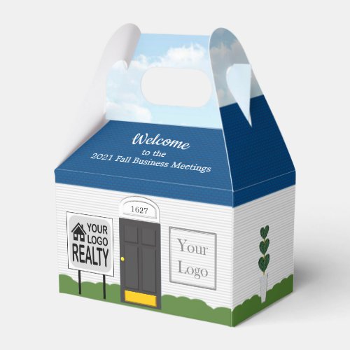 Welcome Home Realtor Logo Blue Roof Sky Gift Box