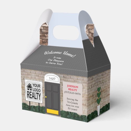 Welcome Home Realtor Logo White Brick House Favor Boxes