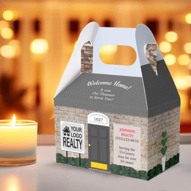 Welcome Home Realtor Logo White Brick House Favor Boxes | Zazzle