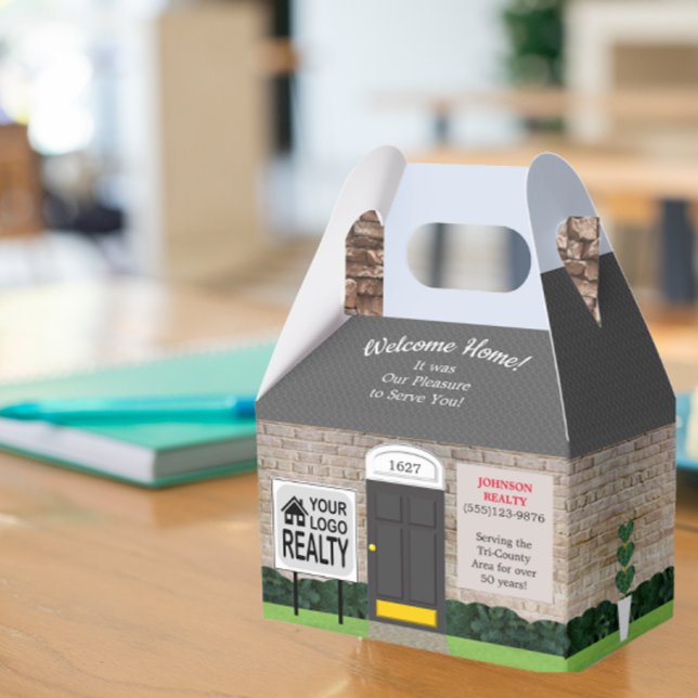 Welcome Home Realtor Logo White Brick House Large Favor Boxes (Creator Uploaded)