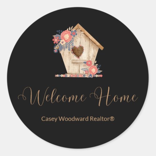 Welcome Home Realtor Personalized in Black Color Classic Round Sticker