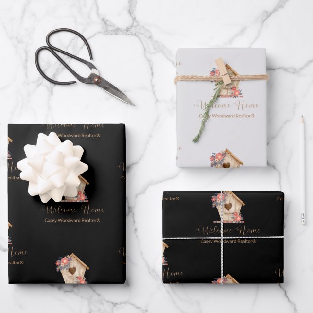 Welcome Home Realtor Personalized in Black & Gray Wrapping Paper Sheets (Front)