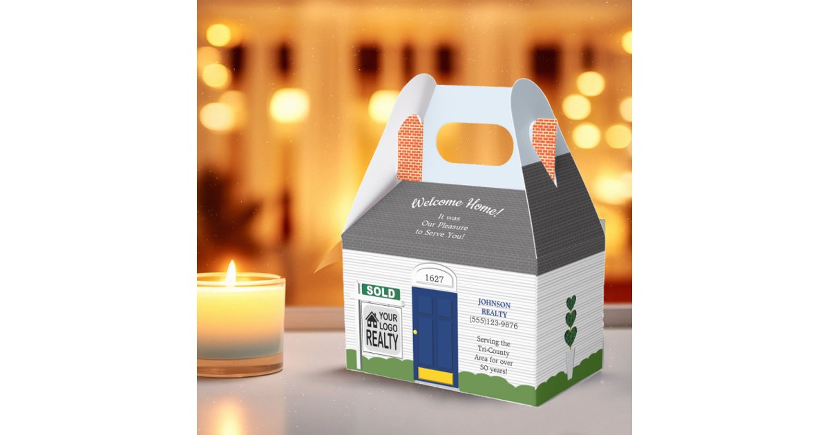 Welcome Home Realtor Sign Blue Door Favor Boxes | Zazzle