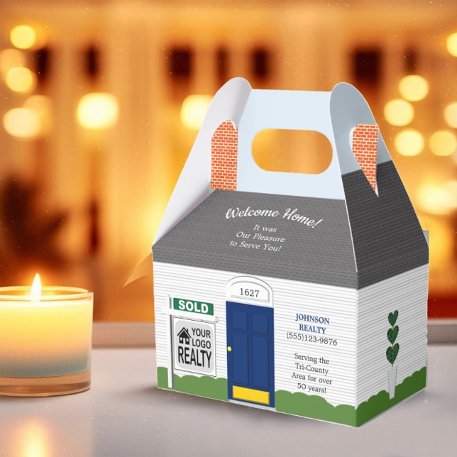 Welcome Home Realtor Sign Blue Door Favor Boxes (Creator Uploaded)