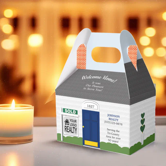 Welcome Home Realtor Sign Blue Door Favor Boxes | Zazzle