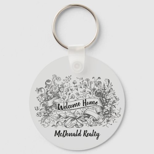 Welcome Home Realty Promotion Floral House Buyer Keychain