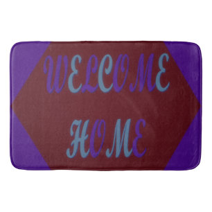 Welcome home red wine and royal blue colored bath mat