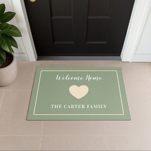 Welcome Home Sage-Green Champagne Border Newlyweds Doormat