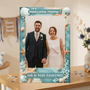 Welcome Home Seashells Coral Reef Beach House Teal Selfie Frame