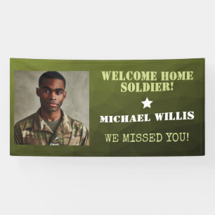 Welcome home Soldier Custom name Photo Army green Banner