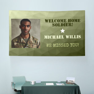 Welcome home Soldier Custom name Photo Army green Banner