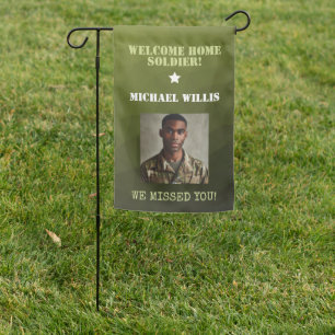 Welcome home Soldier Custom name Photo Army green Garden Flag