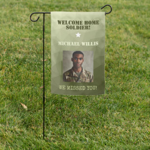 Welcome home Soldier Custom name Photo Army green Garden Flag