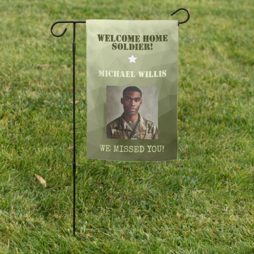  Welcome home Soldier Custom name Photo Army green Garden Flag