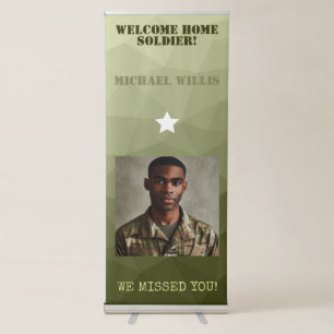 Welcome home Soldier Custom name Photo Army green  Retractable Banner